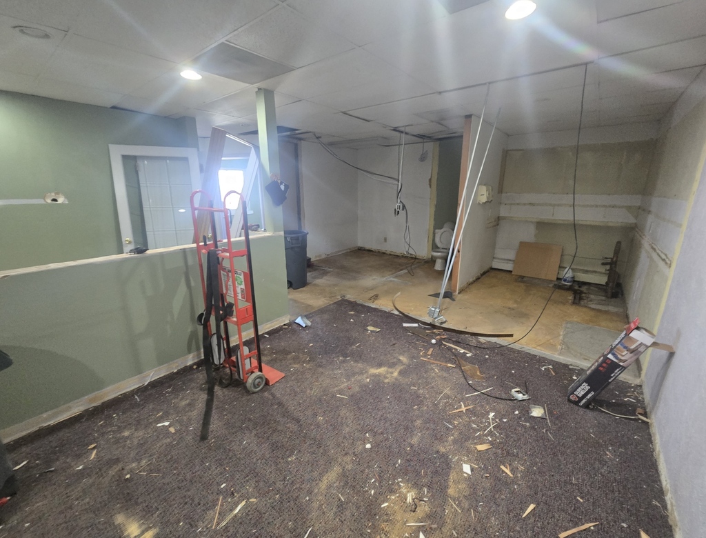 demolition of the lobby, bathroom, and lab